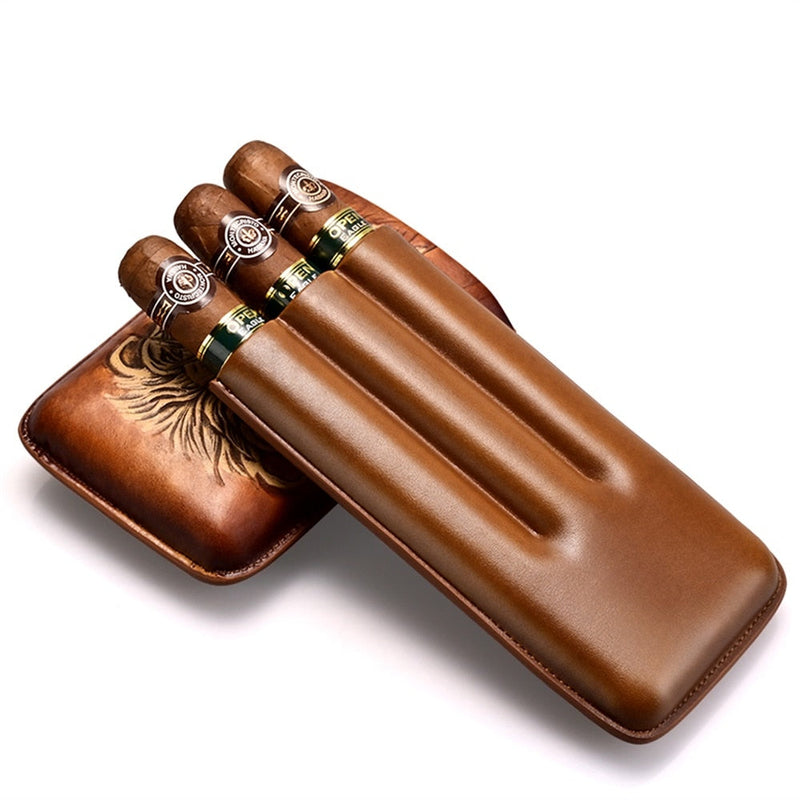 Luxury Leather Cigar Case with Built-In Humidifier