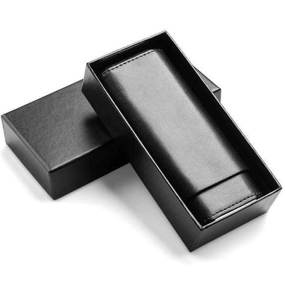 Luxury Leather Cigar Travel Case - Black Steel