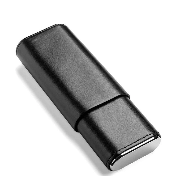 Luxury Leather Cigar Travel Case - Black Steel