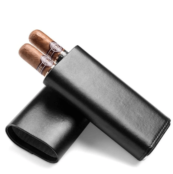 Luxury Leather Cigar Travel Case - Black Steel