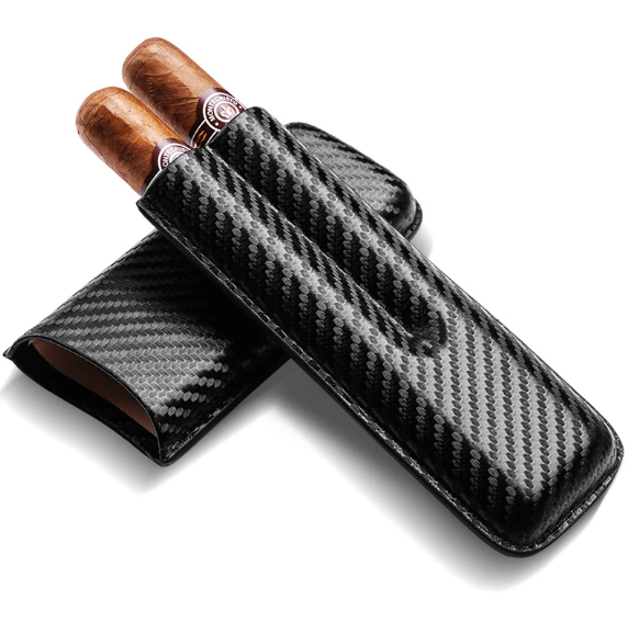 Luxury Travel Cigar Humidor Case - Leather & Carbon