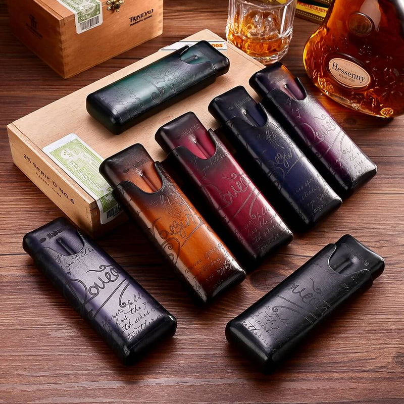 Luxury Leather Travel Cigar Case Humidor for 2