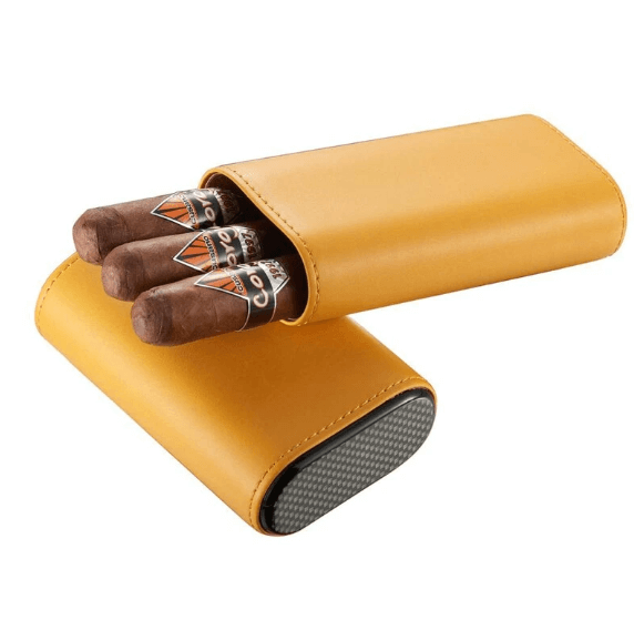 Luxury Yellow Leather Cigar Travel Case - Optimal Protection