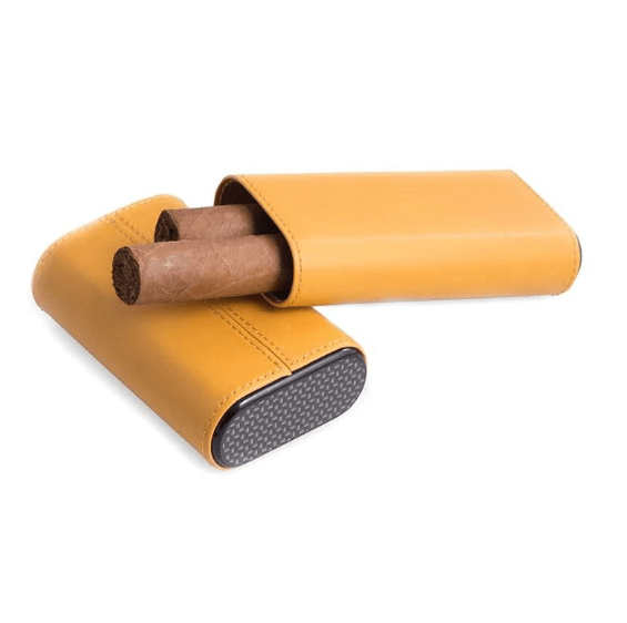 Luxury Yellow Leather Cigar Travel Case - Optimal Protection