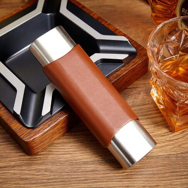 Portable Leather & Steel Travel Cigar Humidor