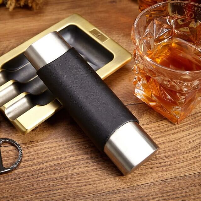 Portable Leather & Steel Travel Cigar Humidor