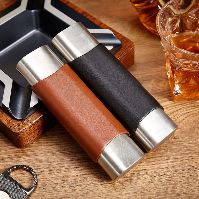 Portable Leather & Steel Travel Cigar Humidor