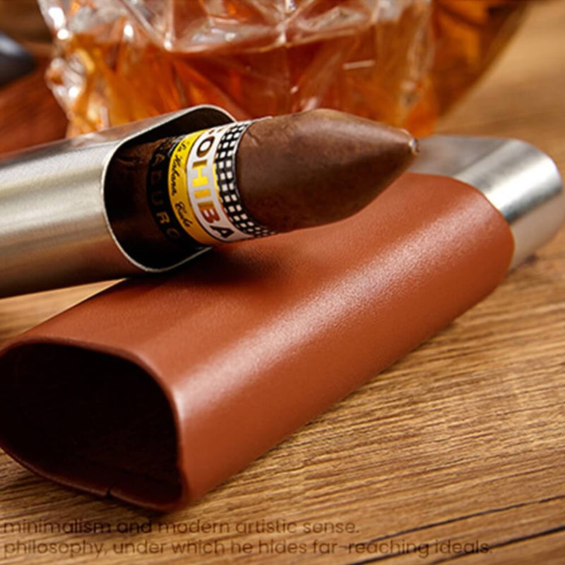 Portable Leather & Steel Travel Cigar Humidor