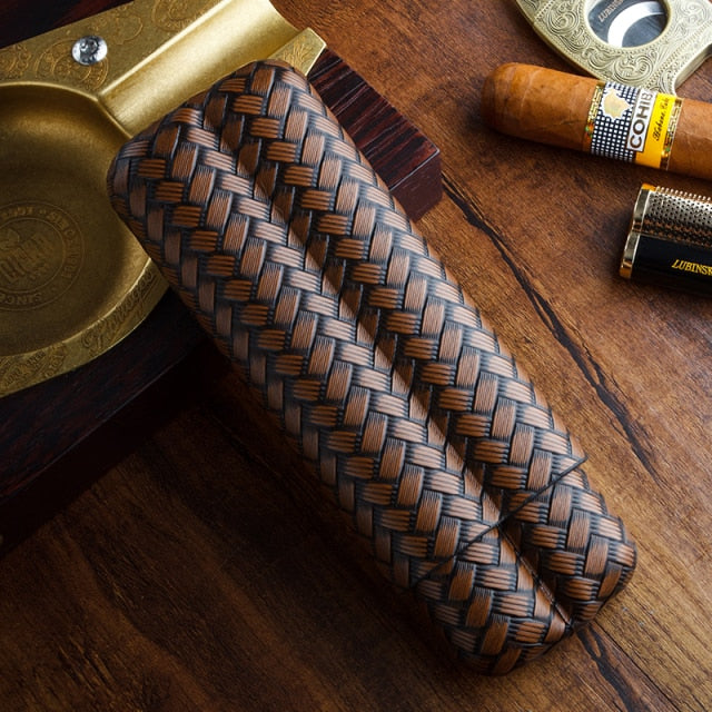 Braided Leather Cigar Case - Elegant Travel Humidor