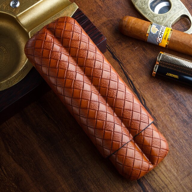 Braided Leather Cigar Case - Elegant Travel Humidor