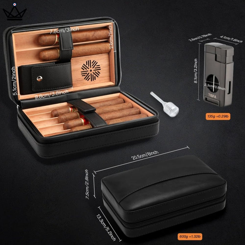 Travel Cigar Humidor Set with Torch Lighter