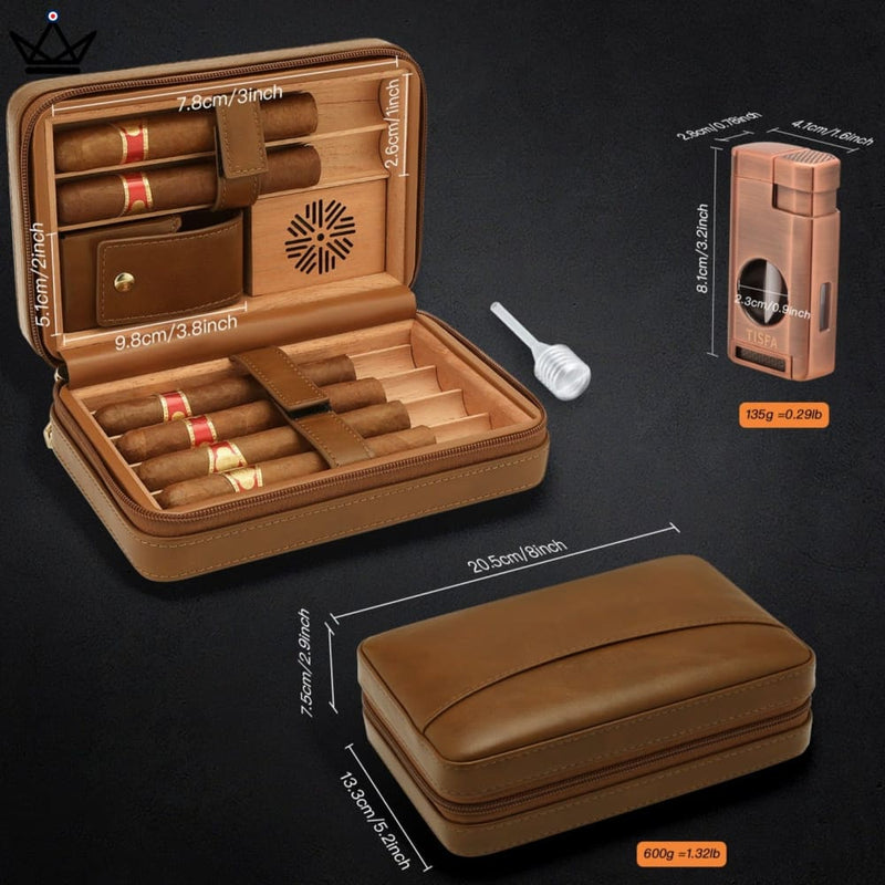 Travel Cigar Humidor Set with Torch Lighter