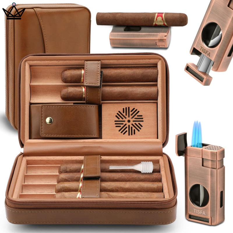 Travel Cigar Humidor Set with Torch Lighter