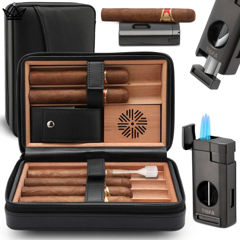 Travel Cigar Humidor Set with Torch Lighter